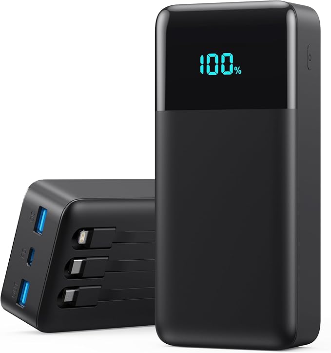 Portable Charger 50,800mAh Power Bank, 25W PD QC 4.0 Fast Charging Portable Phone Charger with Built-in Cables,LCD Display USB C Battery Pack Compatible with iPhone 16/15/14,Android Samsung
