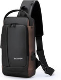 Sling Bag for Men Anti-theft USB Crossbody Shoulder Backpack Purse Waterproof PU Leather Chest Bag Travel Daily Use
