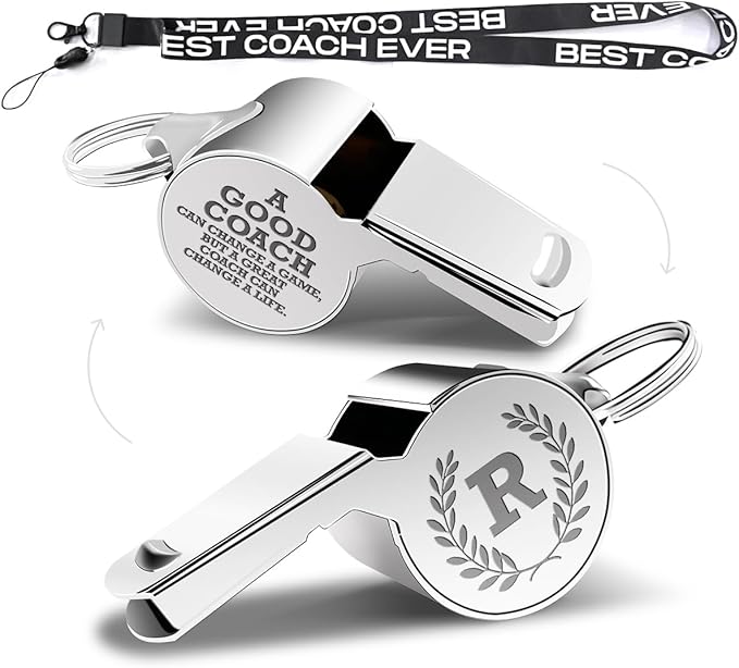 Letters Coach Gifts, Whistle for Coaches, Whistle Emergency, Thank You Coach Gifts, Coaches Whistle with Lanyard Cheer Coach Gift for Men Women Teachers Referees School Sports Coach Outdoor, Letter R