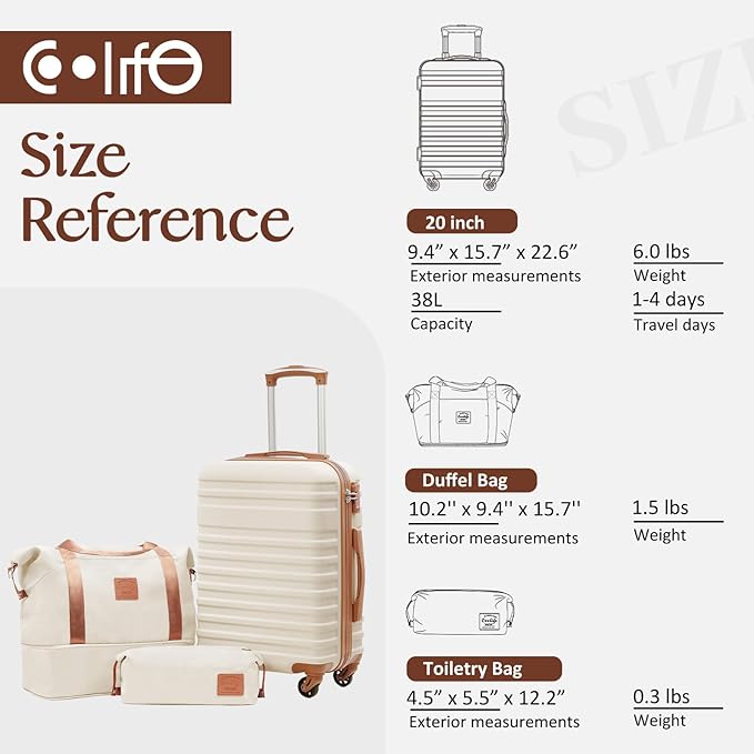 Coolife Suitcase Set 3 Piece Luggage Set Carry On Hardside Luggage with TSA Lock Spinner Wheels (Sky Blue, 3 piece set (DB/TB/20))
