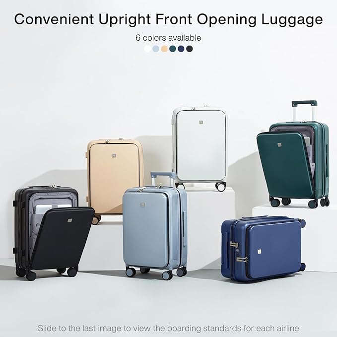 Hanke Grace Carry On Luggage with Wheels Airline Approved Hard Shell Suitcases with Front Pocket，Top Opening Luggage with TSA Lock for Short Business Travel，Dark Blue