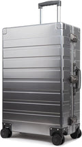TRAVELKING All Aluminum Luggage with TSA Locks Metal Hard Shell Zipperless Spinner Alloy Metal Suitcase (Cool Metallic, 24 Inch)