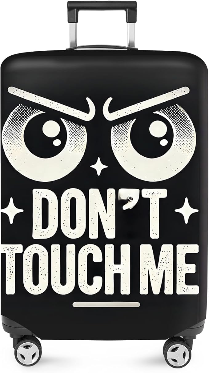 ANNA QUEEN Funny “Don’t Touch Me” Luggage Cover, Bold Black Suitcase Protector with Angry Eyes Design, Stretchable, Washable Travel Cover for 24-26 Inch Luggage