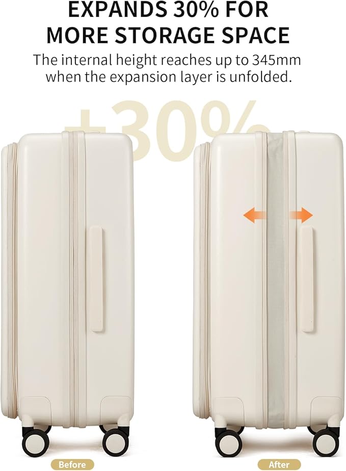 aji Expandable Top Opening 26 Inch Checked Luggage with Spinner Wheels, Large Suitcase with TSA Lock, Hard Shell Travel luggage Suitcases for Men Women, for 20+Days Travel, Coconut White