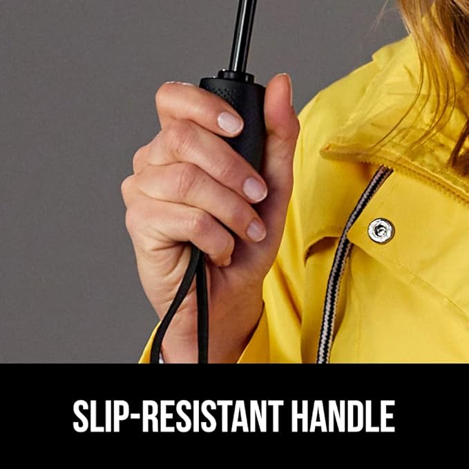 GORILLA GRIP Strong Stick Umbrella for Rain, Compact Travel One-Click Automatic Open Close, Lightweight, Portable, US Designed Reinforced Fiberglass Ribs, Wind Resistant, Easy Collapse, Red