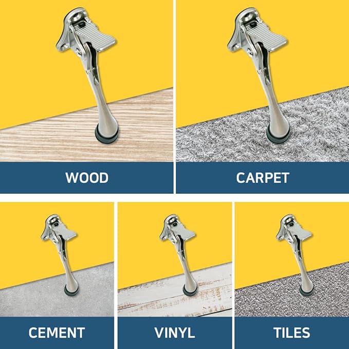 One Touch Kickdown Door Stopper, Door Holder, Heavy Duty Door Stops, Bottom of Door, Height-Adjustable Rubber Tips by HASHI (Satin Nickel 6 inch x 1pack)