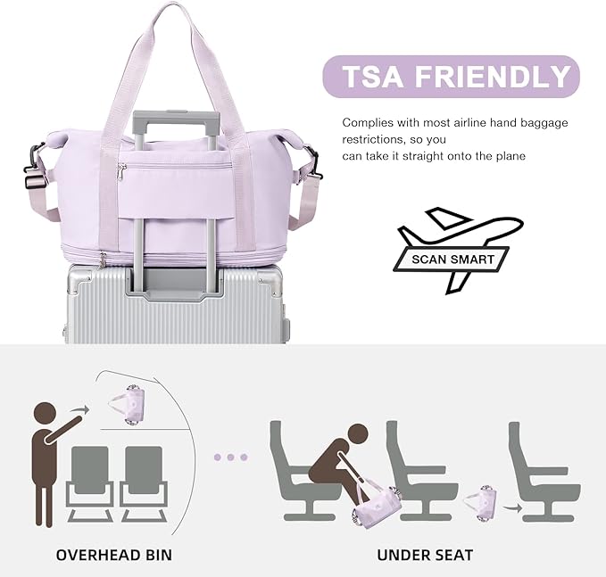 Travel Duffel Bag, Sports Tote Gym Bag, Shoulder Weekender Overnight Bag for Women