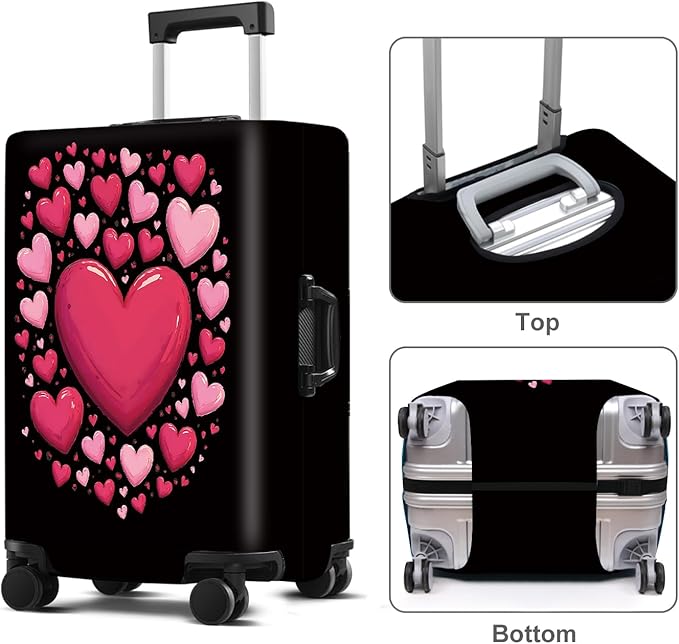 Luggage Cover Washable Suitcase Protector Anti-Scratch,Stretchable Fit for 20-34Inch Luggage Durable Travel Bag Cover with Zipper Closure (Heart, S(fits 20-22inch suitcase))
