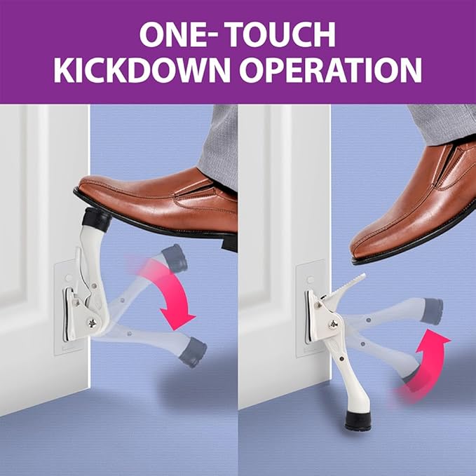 Door Stopper with Adhesive Bracket Stickers, No Drilling or Tools Needed, Available for All Doors, Door Holder, Heavy Door Stop, KickDown Door Stoppers, Bottom of Door by HASHI (Satin Nickel/Bracket)