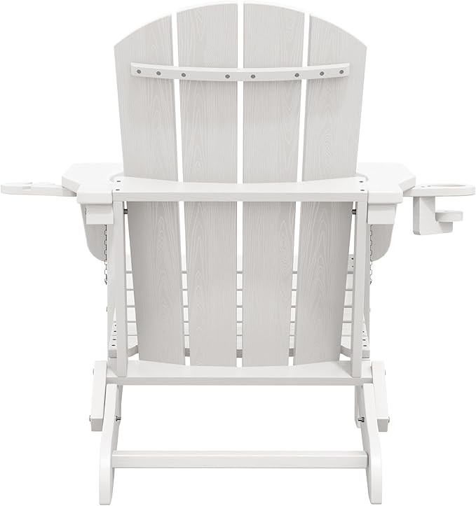 SERWALL Adirondack Chair with Cup Holders - Composite Adirondack Chairs Set of 4 HDPE Outdoor Chairs All Weather Use- White