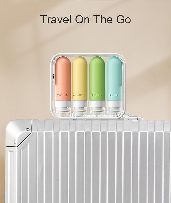 Quatish Travel Bottles for Toiletries, Original Patented Leak Proof Travel Size Containers, 3 oz Tsa Approved Silicone Shampoo and Conditioner Bottles, 4 Pack, Multi-Color