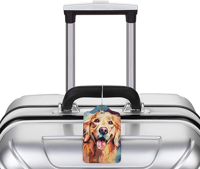 Dog Leather Luggage Tag with Stainless Steel Ring, Fun Name Id Card Cover Travel Bag Tag Set, Suitable for Travel Bag Luggage Women Men 2 PCS