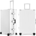 ROAMING Zipperless Luggage Airline Approved with Aluminum Frame, Lightweight PC Hardside Luggage with Spinner Wheels, Metal Travel Luggage with Double TSA Locks, Carry On 20 Inch, Shell white