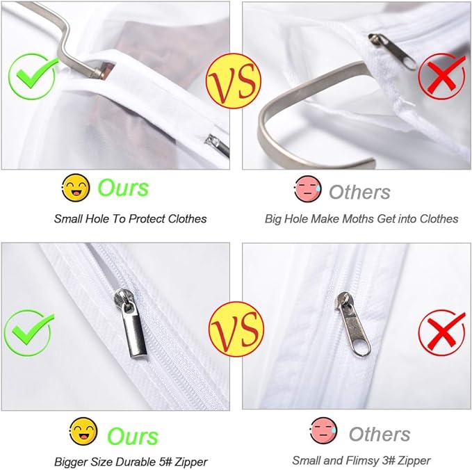 Garment Bag Covers 24''X54'' Lightweight White PEVA Breathable Bags (Pack of 6) with Study Full Zipper for Closet Clothes Storag (24''X55'', White)