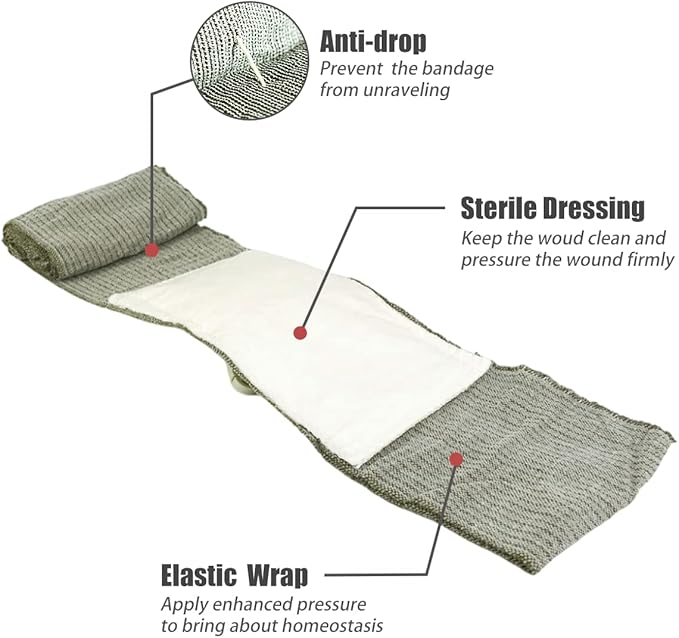 RHINO RESCUE 6" Emergency Compression Bandage Strile Trauma Wound Dressing Israeli First Aid Kit IFAK, 10 Count