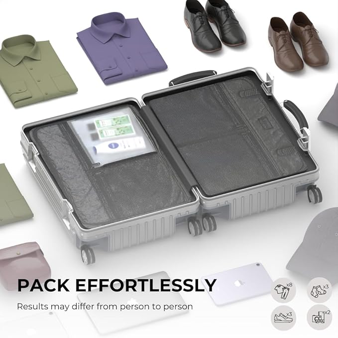 KARGO 20 Inch Carry-On Luggage - Polycarbonate Hard Shell Suitcase with Aluminum Corners, Smooth-Rolling Wheels, Leather Handle, Aluminum Frame Luggage, Zipperless TSA Lock (Silver, 20 Inch Carry-On)