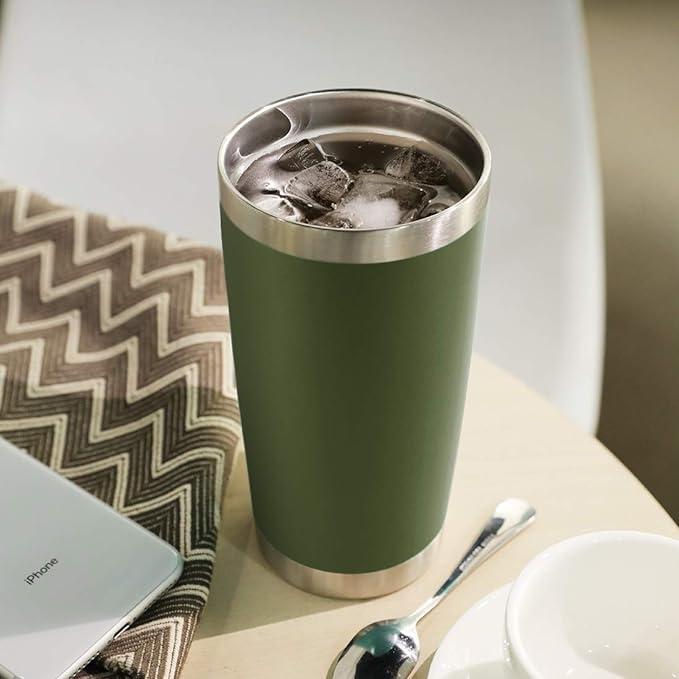 DOMICARE 20oz Stainless Steel Tumbler Bulk with Lid, Double Wall Vacuum Insulated Travel Mug, Powder Coated Coffee Cup (Army Green, 4)