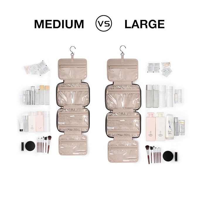 BAGSMART Toiletry Bag Travel Bag with Hanging Hook, Water-resistant Makeup Cosmetic Bag Travel Organizer for Accessories, Shampoo, Full-size Container, Toiletries (Light Pink, Medium)