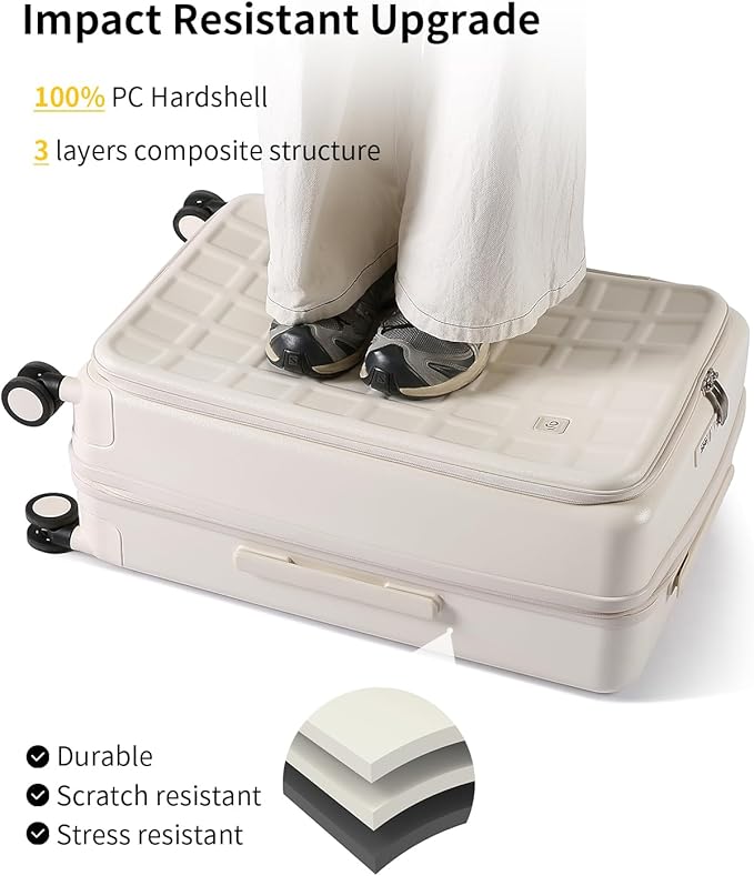 aji Expandable Top Opening Carry On Luggage Airline Approved, 20 Inch Lightweight Hardside Carry On Suitcase with Spinner Wheels, Travel Luggage with Laptop Compartment for Women Men, Coconut White