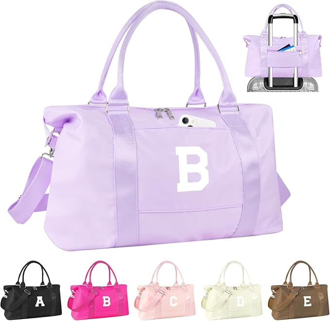Daughter Niece Gifts for Teen Girl Kids, Initial Travel Duffel Bag Sports Gym Bag Personalized Gifts Weekender Bag，Monogram Overnight Bag Cute Dance Bag Birthday Bridesmaid Gifts for Women(Purple, B)