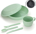 HOMQUEN 6-Piece Camping Mess Kit with Bowl, Plate, Cup, Spoon, Fork, Knife and Carry Bag, Plastic Camping Accessories Essentials Gear for Travel, Camping, Picnic, Outdoor, Easy to Carry & Store