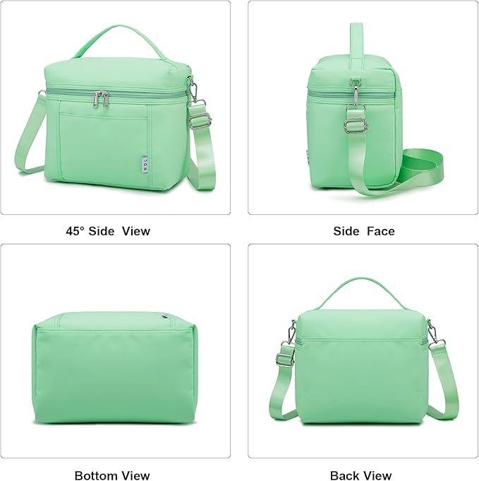 NOL Natural Organic Lifestyle Insulated Lunch Bags for Women Cooler Bag Lightweight Nylon Waterproof Lunch Box For Work (Medium(normal), Mint green)
