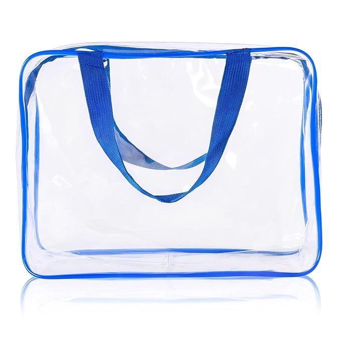 4Pcs Crystal Clear PVC Travel Toiletry Bag Kit for Women Men, Waterproof Vinyl Packing Organizer Storage Bags with Zipper Handle Straps, Cosmetic Pouch Carry on Airport Airline Compliant Bag Handbag