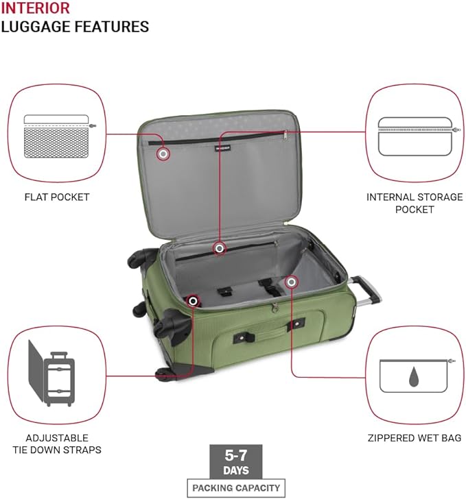 SwissGear Sion Softside Expandable Luggage, Evergreen, Checked-Medium 25-Inch