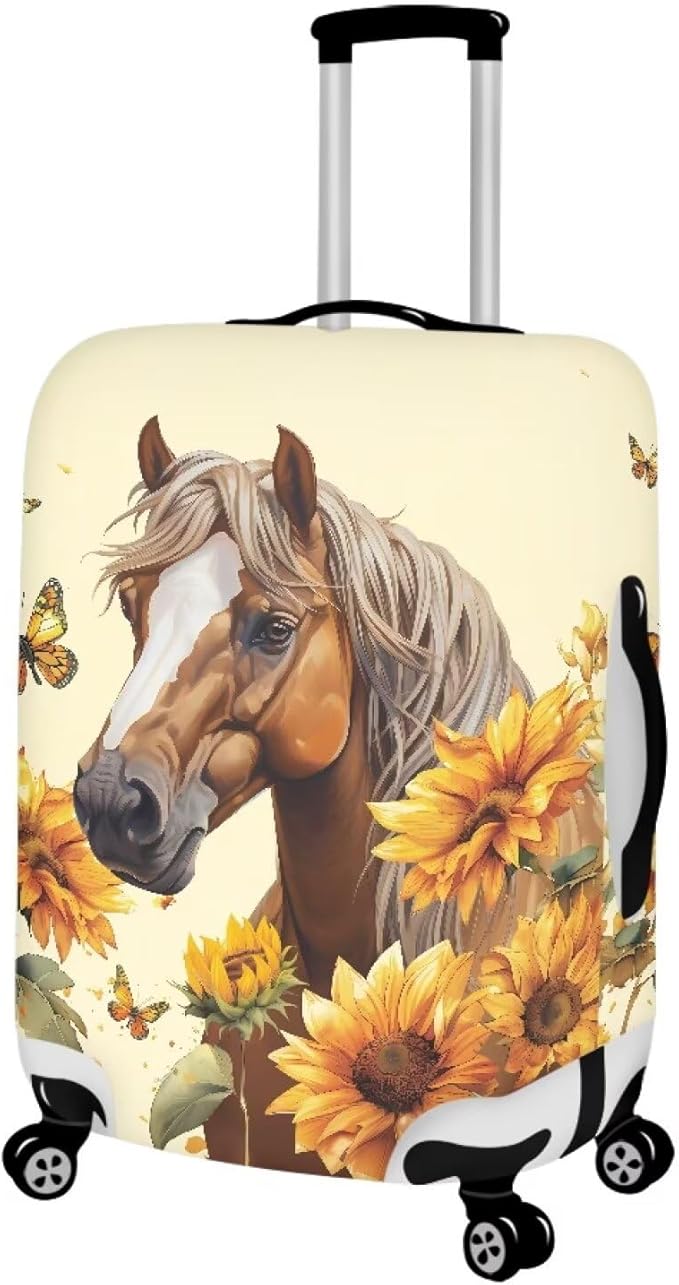 Horse Luggage Cover Universal Zip Suitcase Covers Elastic Spandex Fabric Baggage Cover Protector Butterfly Luggage Covers for Suitcase Non-Slip Baggage Case Covers(Sunflower), 22-25 Inch