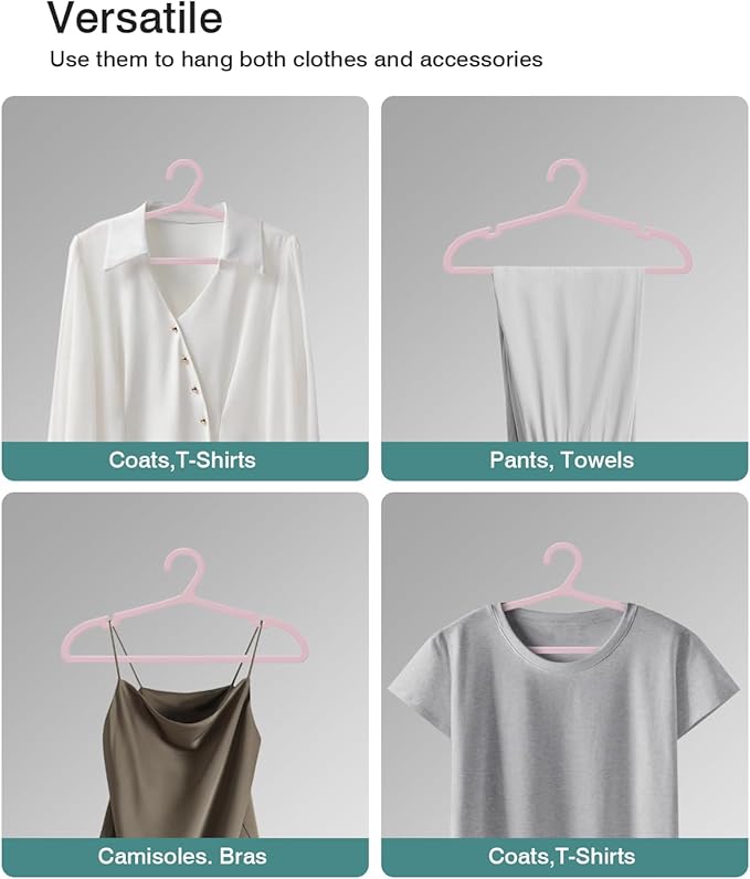 50 Pack Clothes Hangers, Non Slip Plastic Coat Hangers, Space Saving Hangers, Heavy Duty, Hanging Dry Wet Clothes, 16.4" x 8.3", Light Pink, UAPY0550P