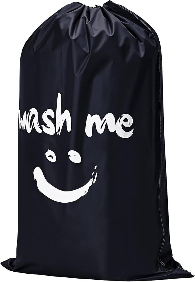 HOMEST 2 Pack XL Wash Me Travel Laundry Bag, Dirty Garments Organizer, Large Enough to Hold 4 Loads of Clothes, Easy Fit a Hamper or Clothing Basket, Black and Sky Blue