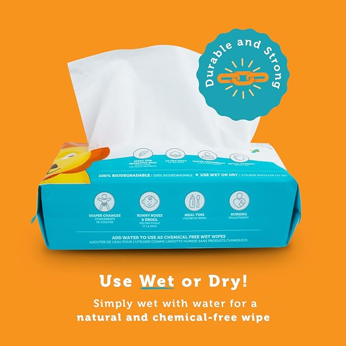 100% Pure Cotton Dry Wipes | 1200 Count | Use Wet or Dry | Soft & Sensitive | Hypoallergenic | Extra Strong & Absorbent | Perfect for Diaper Changes, Runny Noses, Drool, Meal Time & Nursing