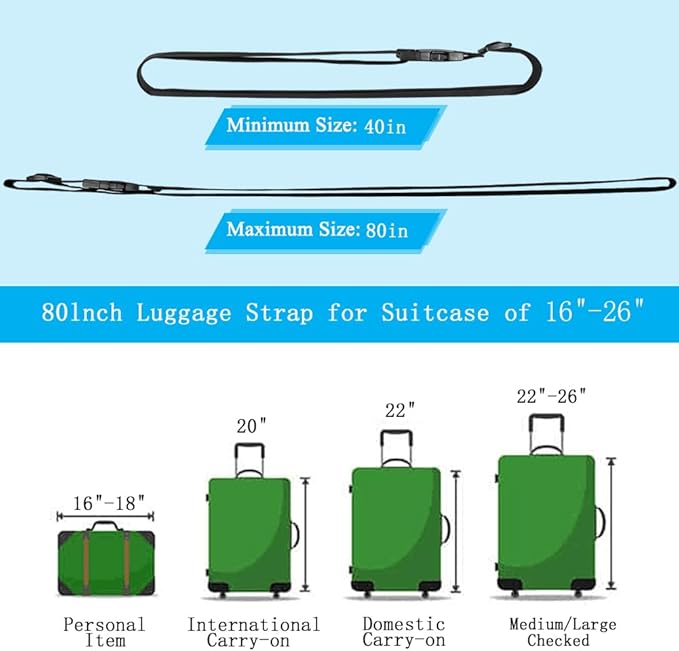 2Pcs Luggage Straps for Suitcase Travel Accessories TSA Approved, 80In Long Belts to Keep Your Suitcase Secure, Adjustable Bag Straps with Quick-Release Buckle for Travel Bag Closure, Light Blue