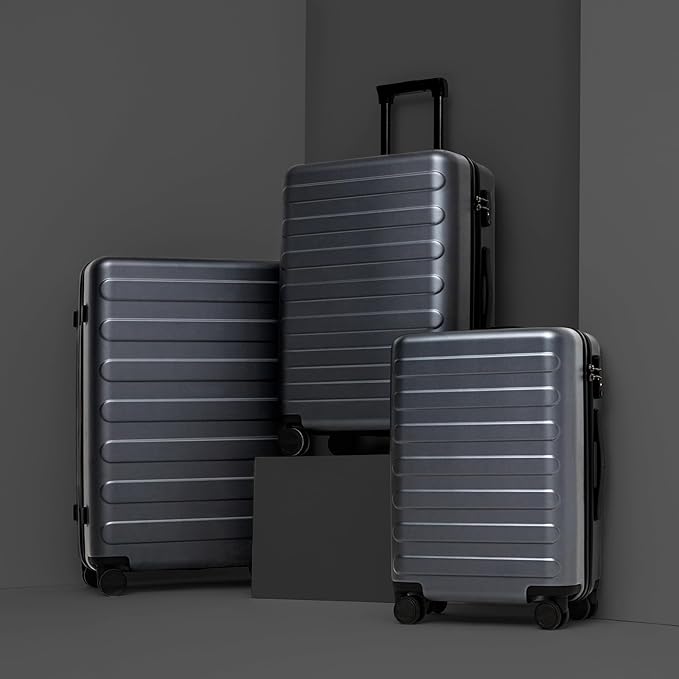 Carry on Luggage 22 X 14 X 9 Airline Approved, 20 Inch Luggage for 3-5 Days Travel, Double Spinner Wheels, 100% Hardshell PC, TSA Lock (02-Grey (Basic), Set 2PCS (20-Inch/28-Inch))