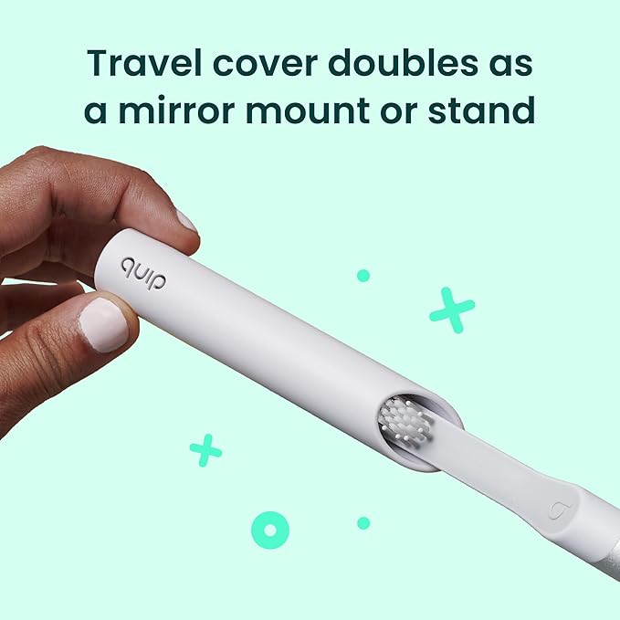Quip Sonic Toothbrush for Adults with Timer - Includes Extra Brush Head and Travel Cover Mount - Electric, Soft Bristle Refill Head, Plastic Handle, 3 Month Battery Life - Travel Toothbrush - Blue