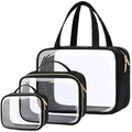 PACKISM Clear Toiletry Bags - 3 Pack Makeup Bags with Handle, Large Opening, Waterproof Cosmetic Bags Fit Carry-on Travel Essentials, Black