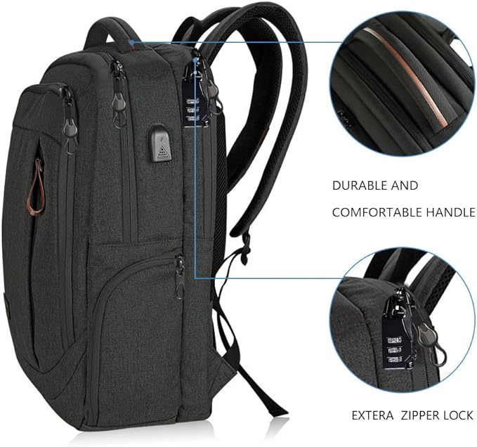 KROSER Laptop Backpack Large Computer Backpack Fits up to 17.3 Inch Laptop with USB Charging Port Water-Repellent Travel Backpack Casual Daypack for Business/College/Women/Men-Charcoal Black