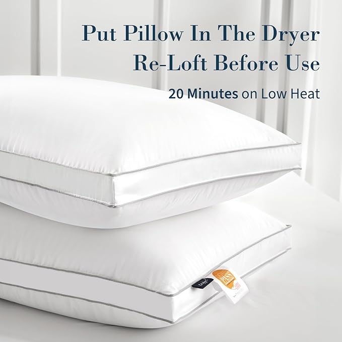 Globon Luxury Feather Down Pillow King Size for Sleeping, Hotel Collection Fluffy Pillow, Low Soft Gusseted Bed Pillows, 18"X34", Pack of 1