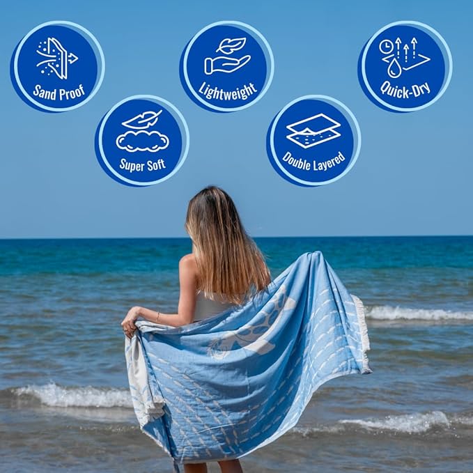 Turkish Beach Towel - 100% Organic Cotton - Soft, Quick-Dry, Sand Proof, Prewashed - Lightweight & Oversized for Beach, Pool, Yoga, Bath, Travel, Gym, Throw - Amethyst (Purple)