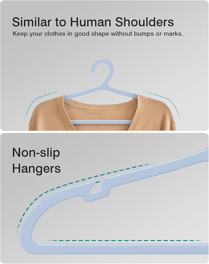 80 Pack Clothes Hangers, Non Slip Plastic Coat Hangers, Space Saving, Heavy Duty, Hanging Dry Wet Clothes, 16.4" x 8.3", Light Blue, UAPY0580L