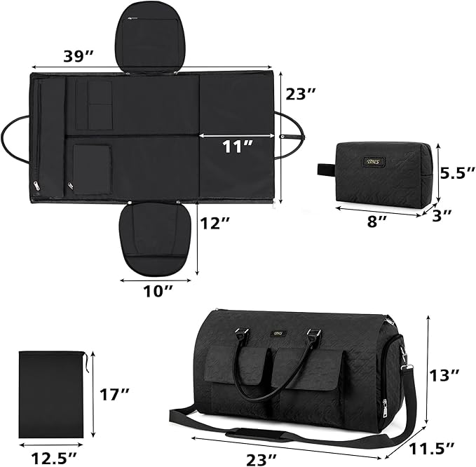Garment Bag for Travel With Toiletry Bag Convertible Carry On Weekender Bag Large Travel Duffel Bags for Women 2 in 1 Hanging Suitcase Suit Travel Bags for Women & Men 3pcs Set (G-Black)