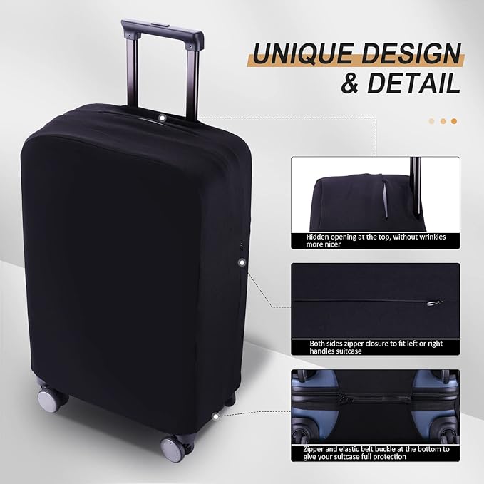 Travel Luggage Cover Suitcase Protector Scratch-Resistant Fit 19-31 Inch Suitcase, Not Included Suitcase (Black, XL(28-29inch))