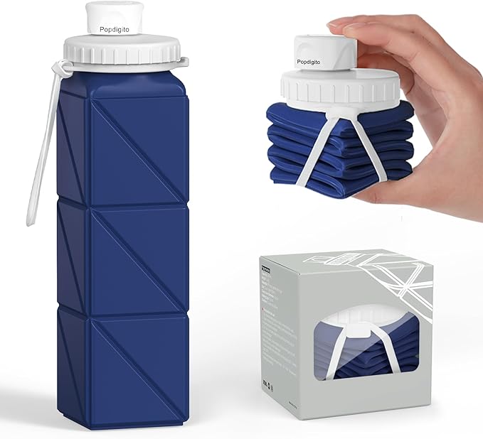 3 pack Collapsible Water Bottles,Silicone Foldable Portable Water Bottle 20.6oz, Lightweight Reusable Leakproof for Travel Hiking Camping Cycling Workouts Yoga Fitness Indoor Outdoor Sports