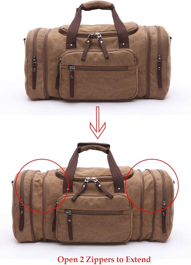 Duffle Bag for Travel, Large Canvas Duffel Bag for Travelling Overnight Weekender Bag Carry On Bag for Men Women Coffee