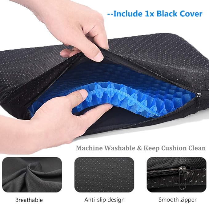 Gel Seat Cushion, Office Seat Cushion Chair Pads for Office Home Car Wheelchair Long Trips - Extra Large Gel Cushion for Pressure Sores, Tailbone, Back, Sciatica Pain Relief (Extra Large, Blue)