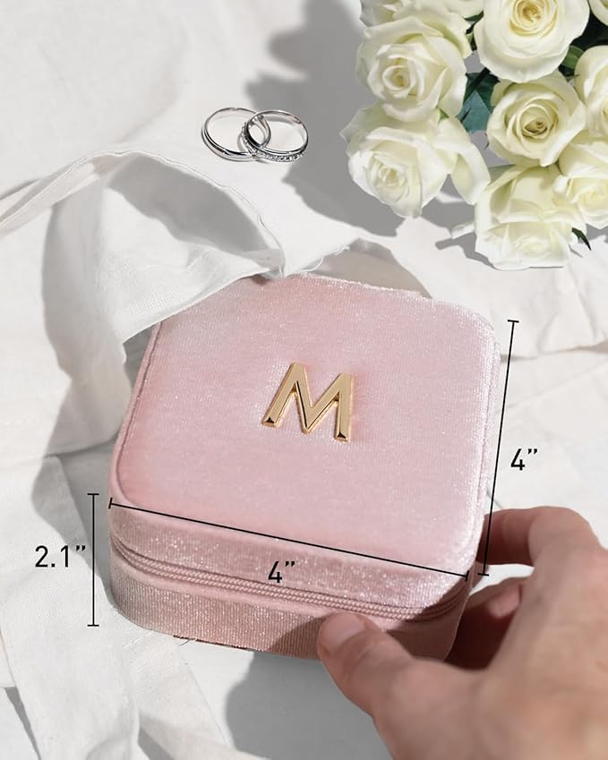 Vlando Wedding Gifts, Travel Jewelry Organizer, Necklace Organizer Earrings Ring Organizer, Travel Christmas Gifts for Women Travel Essentials - Letter S, Pink