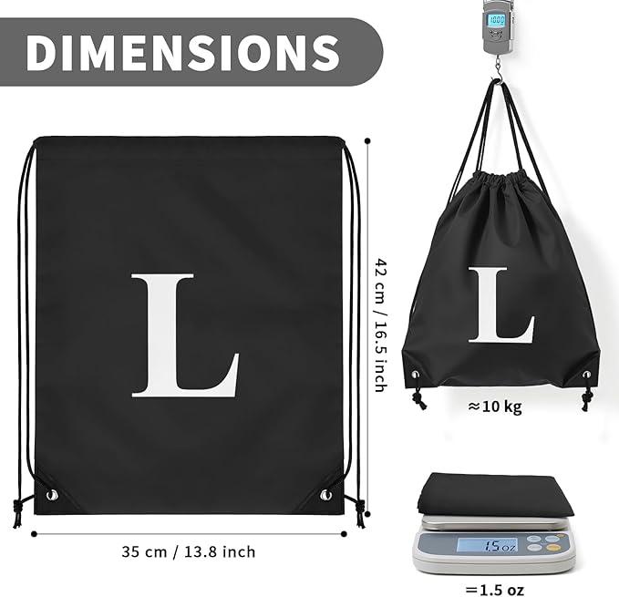 ZOMFELT 6Pcs Drawstring Backpack Drawstring Gym Bags, Foldable Draw String Backpack with Multiple Colors and Letters, Lightweight Polyester Cinch Bag for Gift, Beach, Sports, Travel, Swim (Letter L)