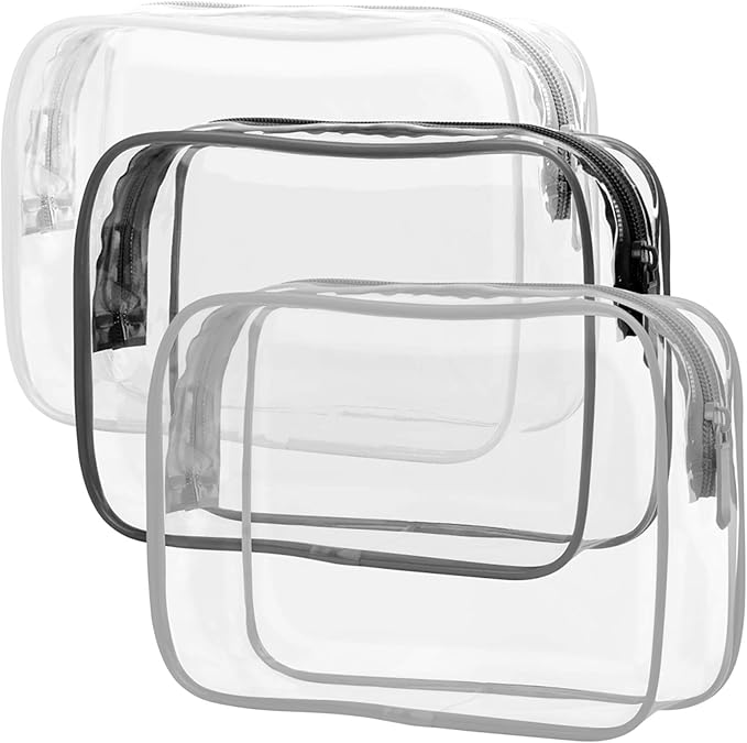 PACKISM Clear Makeup Bag - 3 Pack TSA Approved Toiletry Bag, Travel Clear Toiletry Bag, Black White Grey