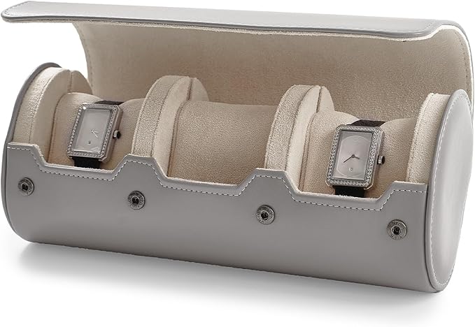 Oirlv Luxury Leather Watch Organizer Case Watch Box for Mens Jewelry Gift Box for Birthday Fathers Day Anniversary(3 slots, Grey)