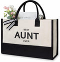 TOPDesign Embroidery Canvas Tote Bag for Women, Aunt Gifts from Niece Nephew, Best Aunt Ever Gifts for Auntie Birthday, Mothers Day, Christmas, Personalized Present Bag for Beach, Holiday